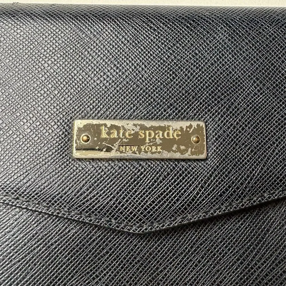 Kate Spade Deep Trifold Wallet / Wristlet Black Leather With Phone Holder